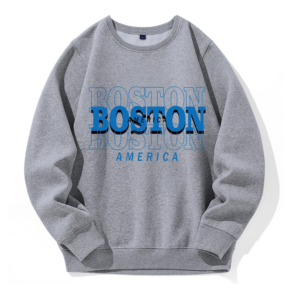 Boston Funny Design Printing Male Sweatshirts Fashion Loose Street Tracksuitcasual Warm Sweatshirt Autumn Fleece O-Neck Clothes