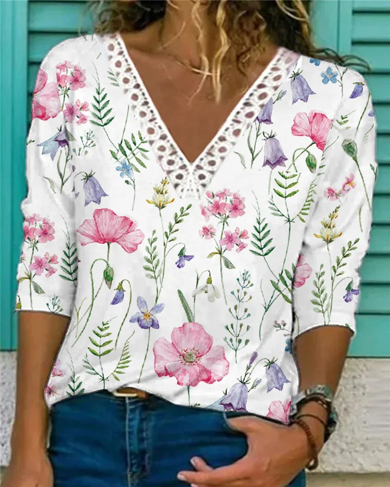 Plant Flower Printed Casual Blouse Temperament Long Sleeve Woman Shirt Loose Elegant Shirt Woman Top Commuter Office Lady Shirts