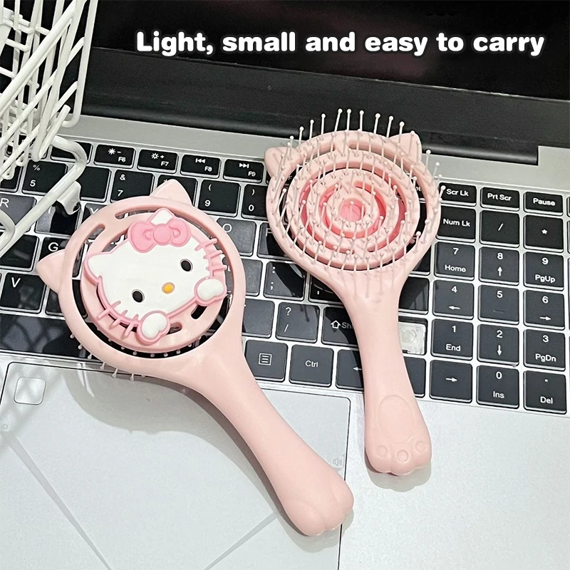 Kawaii Pink Hello Kitty Air Cushion Comb Sanrio Kt Cat Long Hair Curling Fluffy Air Bag Comb Head Massage Comb