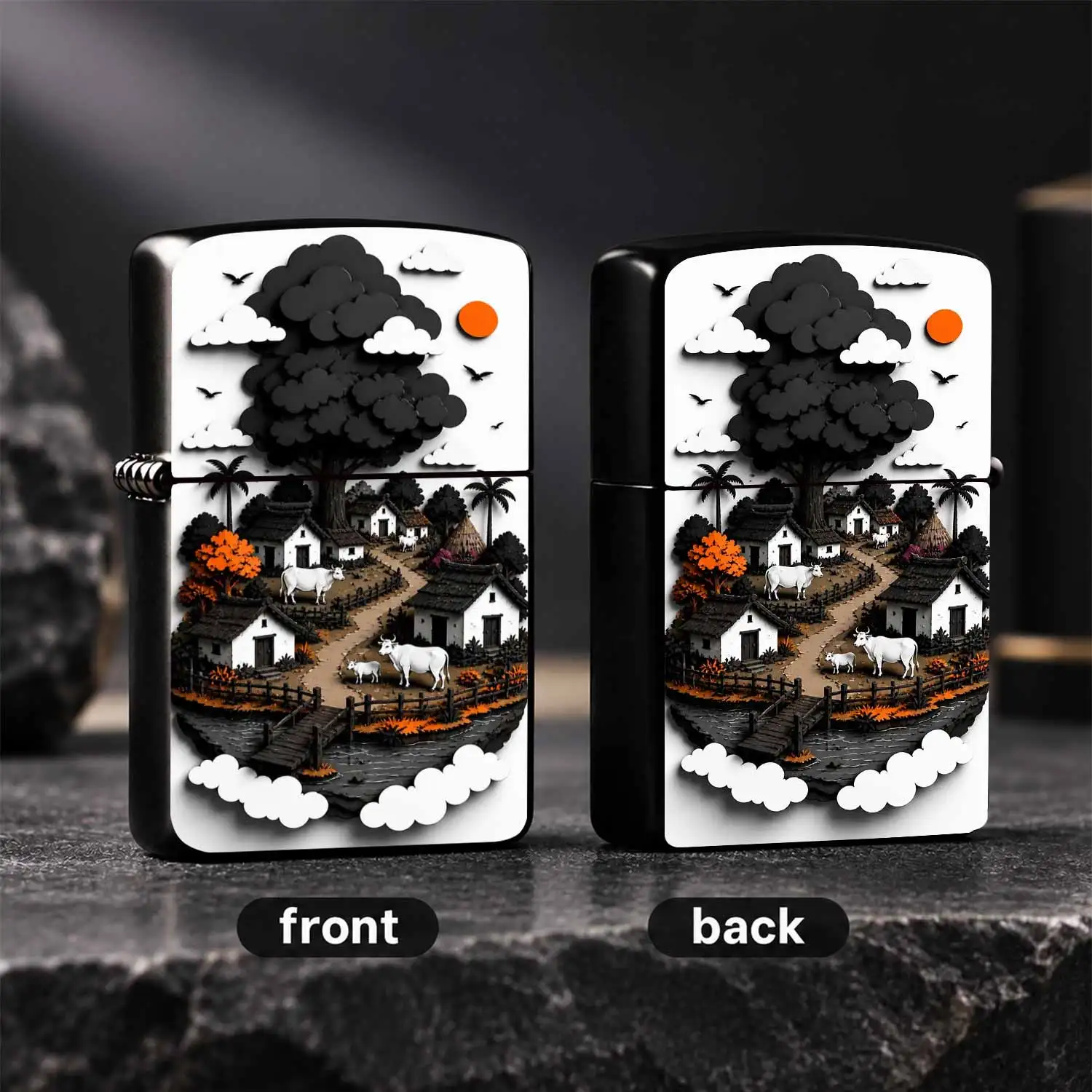 Creative Paper-Cut Style Countryside Scene Lighter, Retro Layered Artistic Pastoral Pattern, Portable Exquisite All-Match Ignition Tool, Unique Decorative Practical Item For Daily Use Gifting In All Scenarios A Humorous And Interesting Ligh