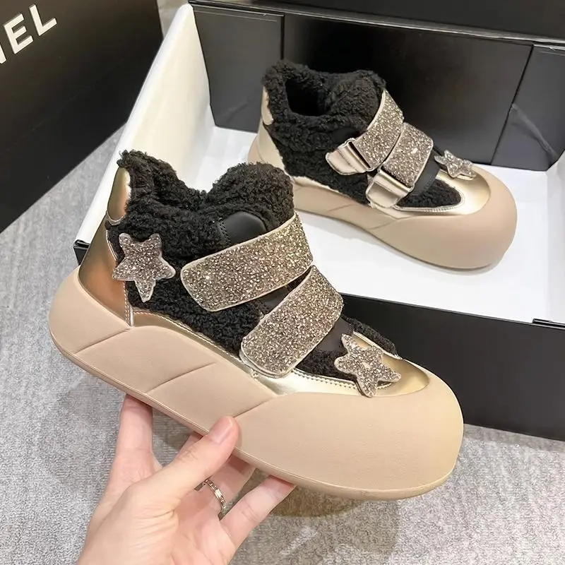 Ocieplane polarem ciepłe dziewczęce bawełniane buty śniegowce antypoślizgowe 2026 zimowy nowy styl ​   Buty dziecięce