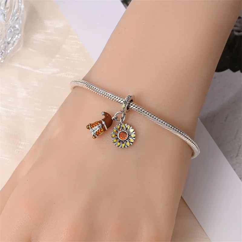 New 925 Sterling Silver Harvest Season Pumpkin Maple Leaf Charms Beads For Women Fit Original Bracelet DIY Party Jewelry Gifts