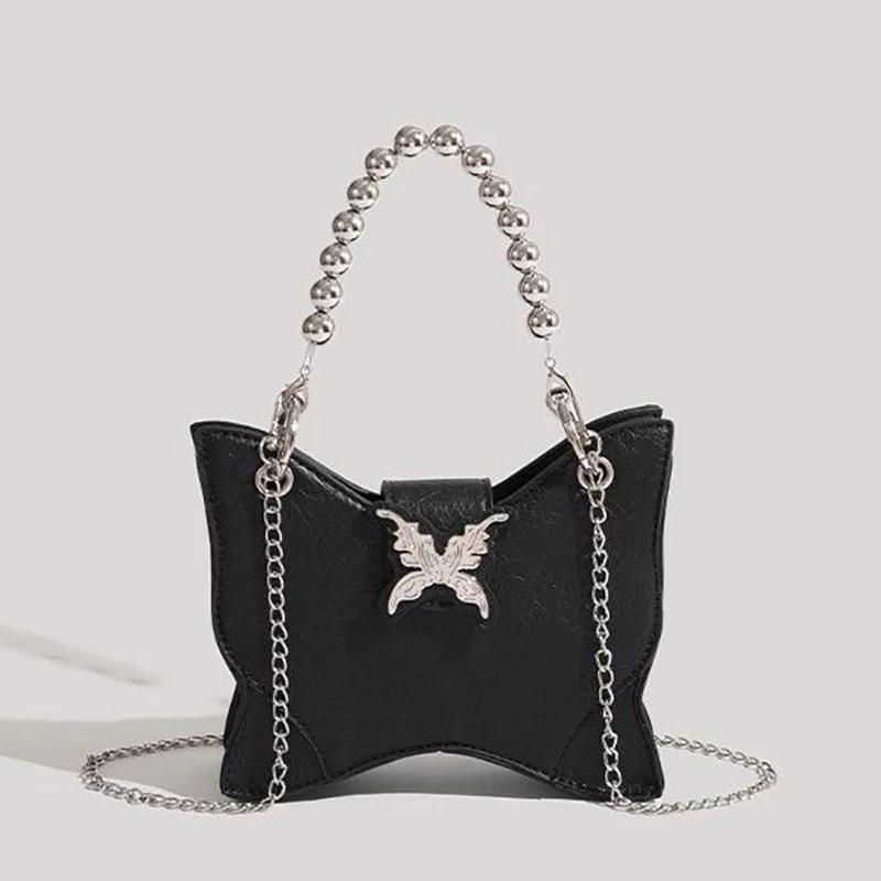 

Fashion Women Butterfly HandBags Female Punk Streetwear Metal Buckle Pearl Handle Shoulder Bags Y2K Harajuku Metal Decoration