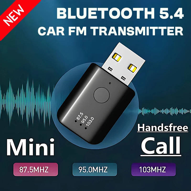 Bluetooth 5.4 FM Transmitter With Mic Handsfree Call USB Wireless Adapter Lossless Stereo Music Audio Receiver For Car FM Radio view 5