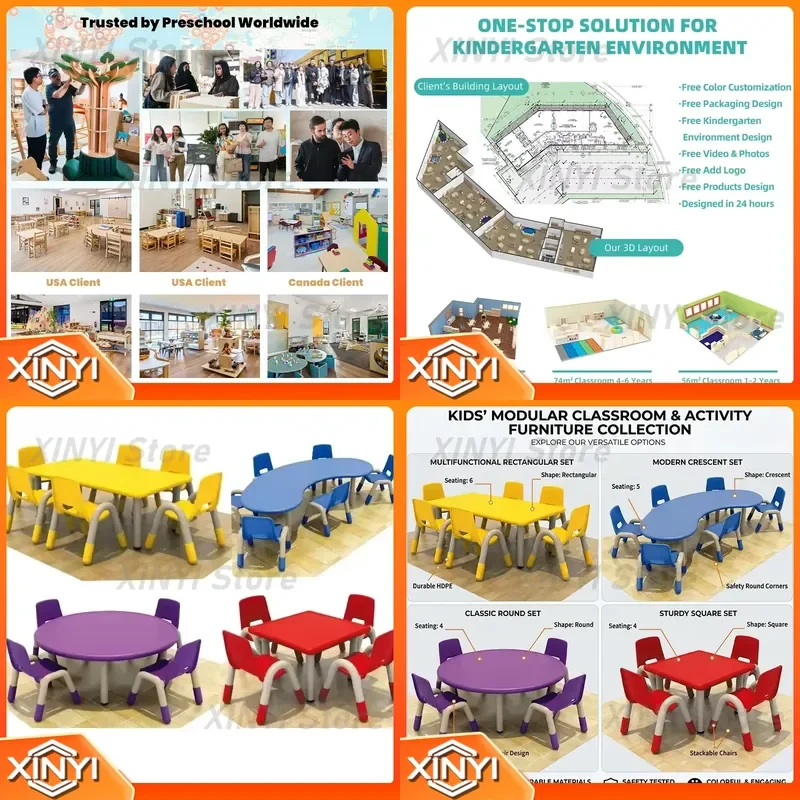 Montessori Wooden Round Table and Chair Set for Toddlers Kindergarten Height Adjustable Day Care Furniture Kids Desk Learning