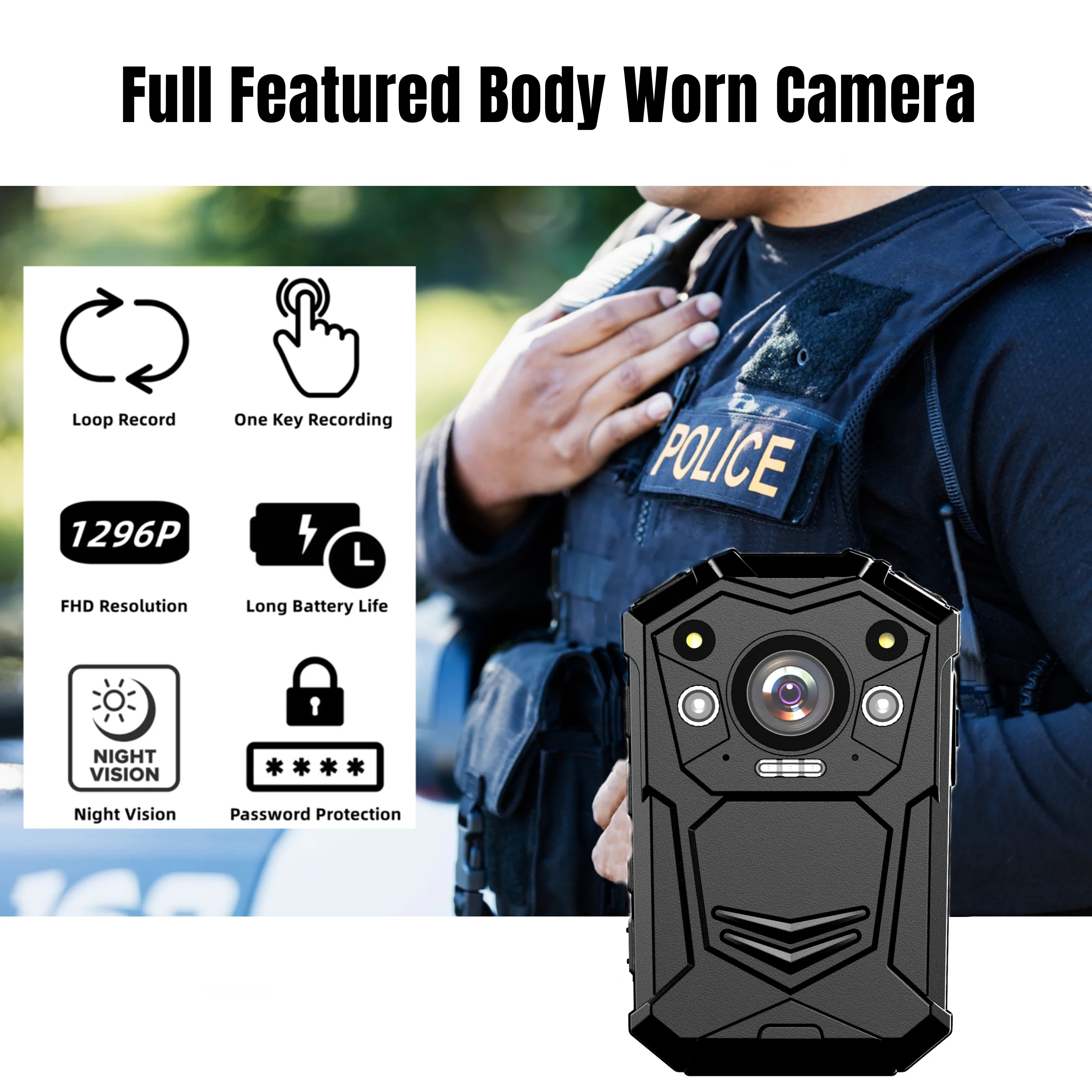 SHARPWITNESS 1296P BODY CAMERA S21J with 15 Hours Super Long Battery Life Night Vision 2.0 Inch LCD for Police Officer Security