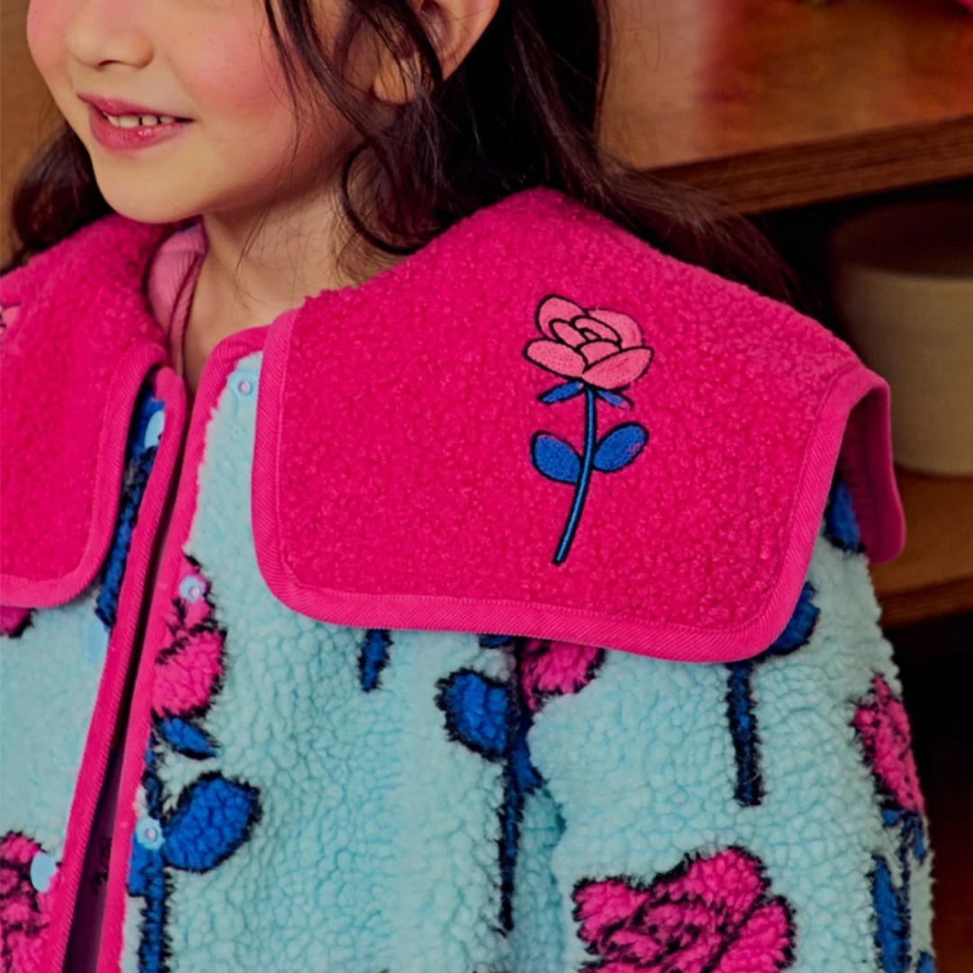 الكورية في سن المراهقة الفتيات الشتاء روز مطبوعة أسفل السترات 2025 جديد الخريف الملابس أبلى معطف فستان الأميرة ملابس الأطفال #3