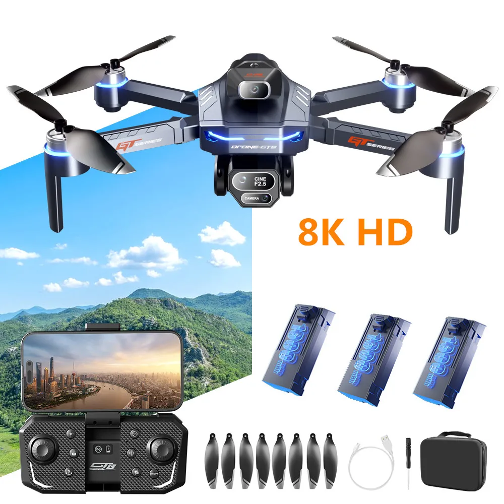 Optical Flow 8K Three Camera Brushless Drone WIFI Electric Charge Display Screen Aerial Drone Power Display Over-distance Remind
