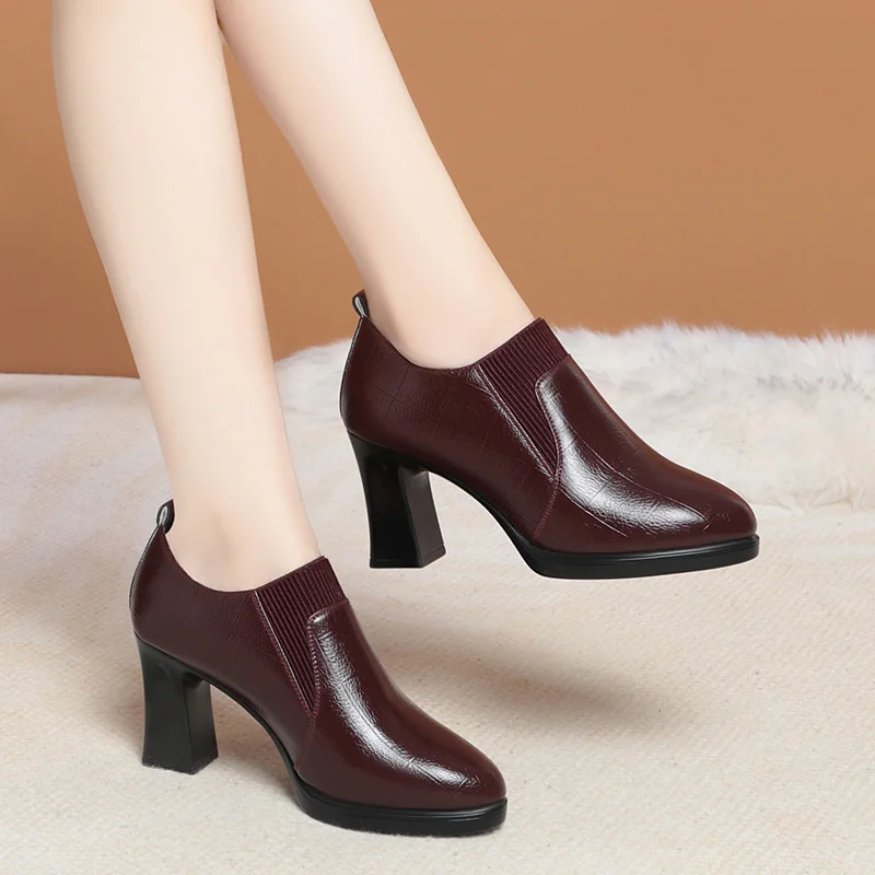 New Winter Women Boots High Heel Shoes Anti-slip Velvet Comfort Ankle Autumn Versatile Fashion Soft Leather Boots