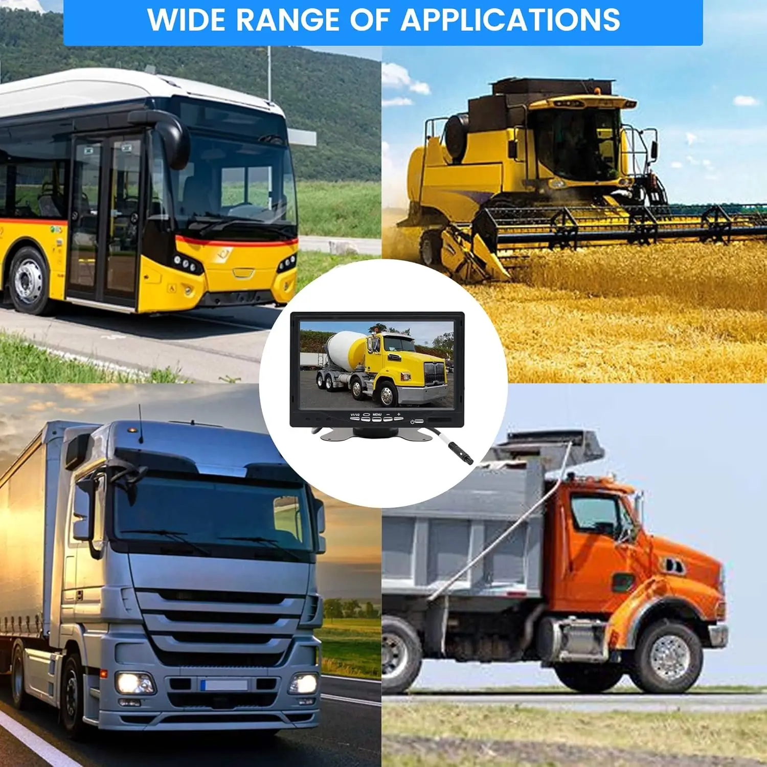 7-calowy monitor samochodowy TFT LCD z funkcją dzielenia ekranu, wejściem wideo 4-pinowym, powłoką antyodblaskową i pilotem do kamery cofania