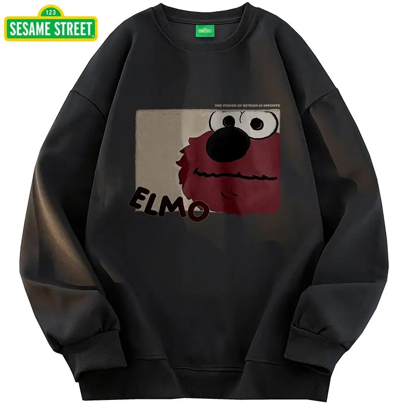 Sesame Street Elmo Cookie Monster animation peripheral spring and autumn versatile round neck pullover top for men and women