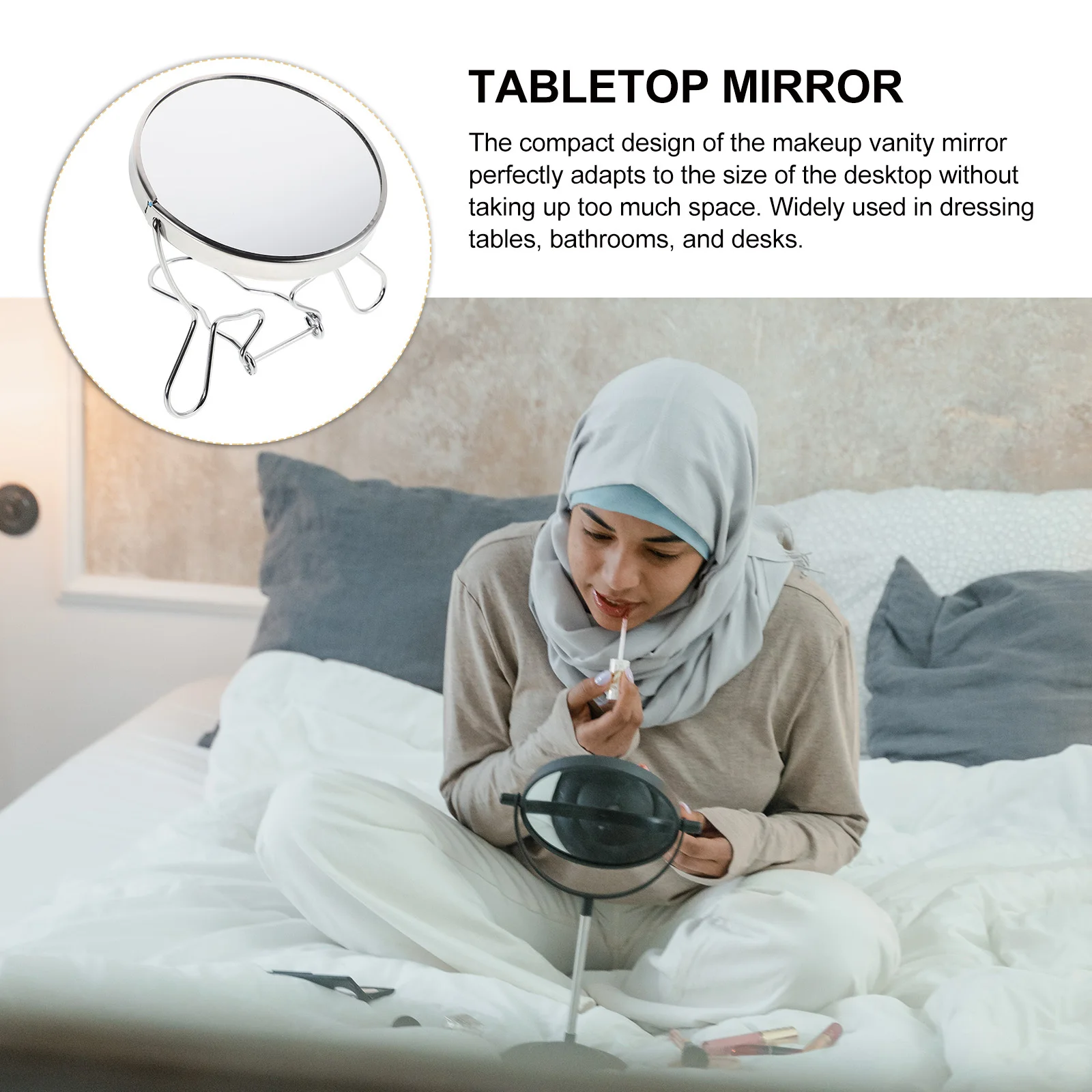 مرآة مكياج دوارة لسطح المكتب، وظيفة مزدوجة الجوانب، إطار معدني شفاف غير مشوه، مثالي لرموش مستحضرات التجميل #5