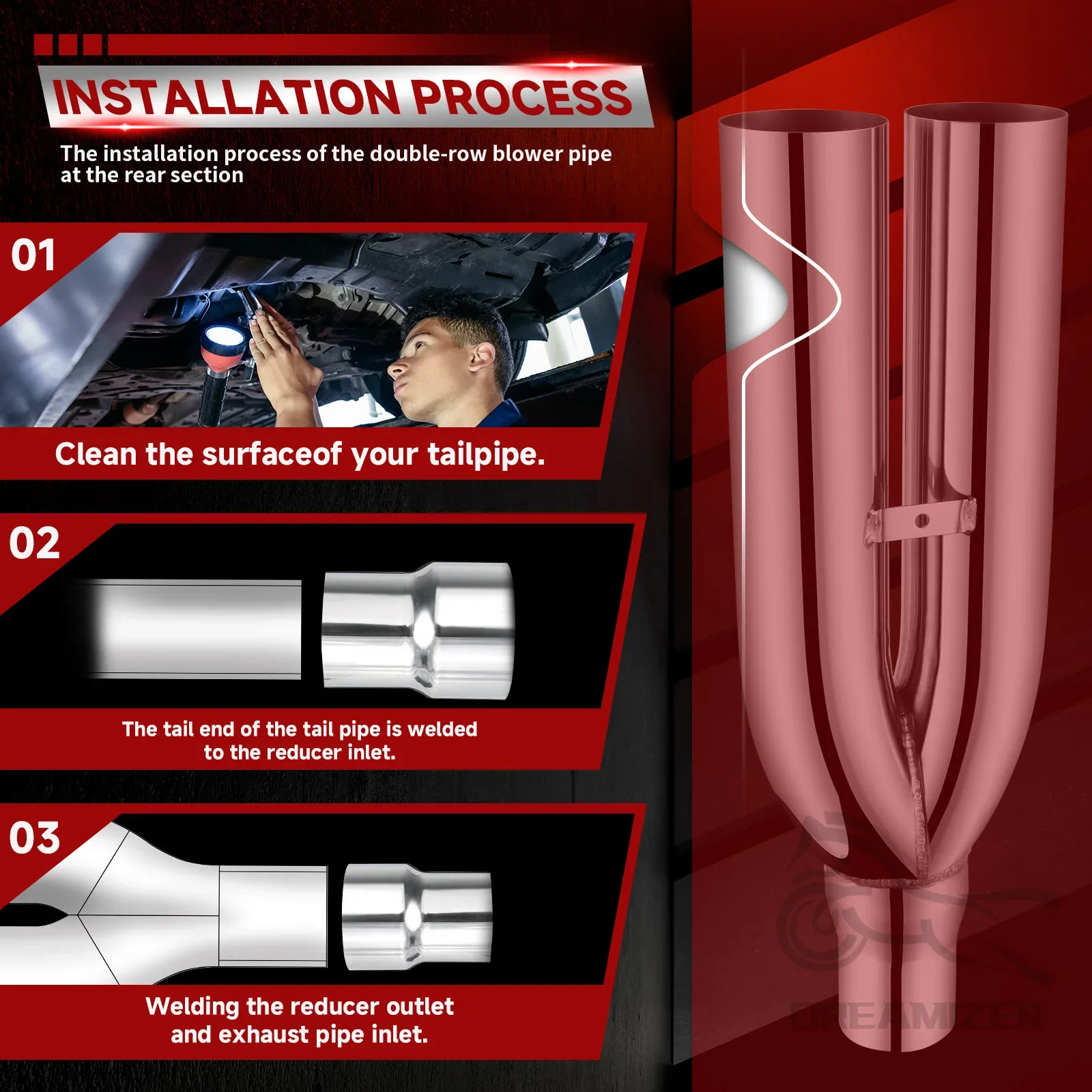 العالمي 2.5 "في 3.5" خارج 19 "طويل الفولاذ المقاوم للصدأ أنابيب الانفجار العادم الخمار تلميح سهلة لاستبدال كاتم صوت ماسورة عادم السيارة