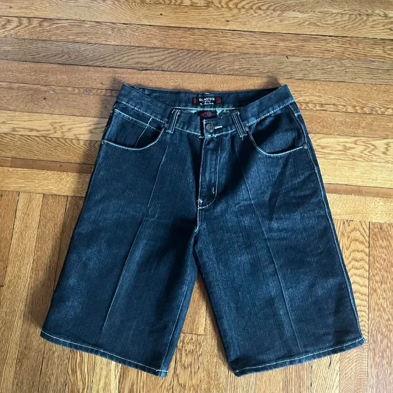 

Y2K модные новые готические джинсовые шорты с буквенным принтом и вышивкой, мужские повседневные широкие повседневные брюки в стиле Харадзюку в стиле хип-хоп