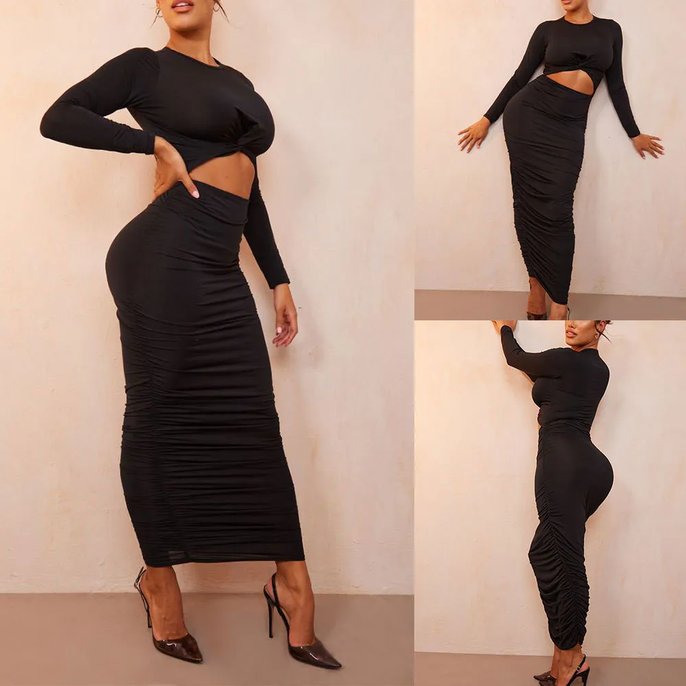 

Y2KWomen'S High Elastic Open Umbilical Dress, Slim Fit, Monochromatic, Sexy Knitted Clothing, Spring, Summer, New Fashion, 2022