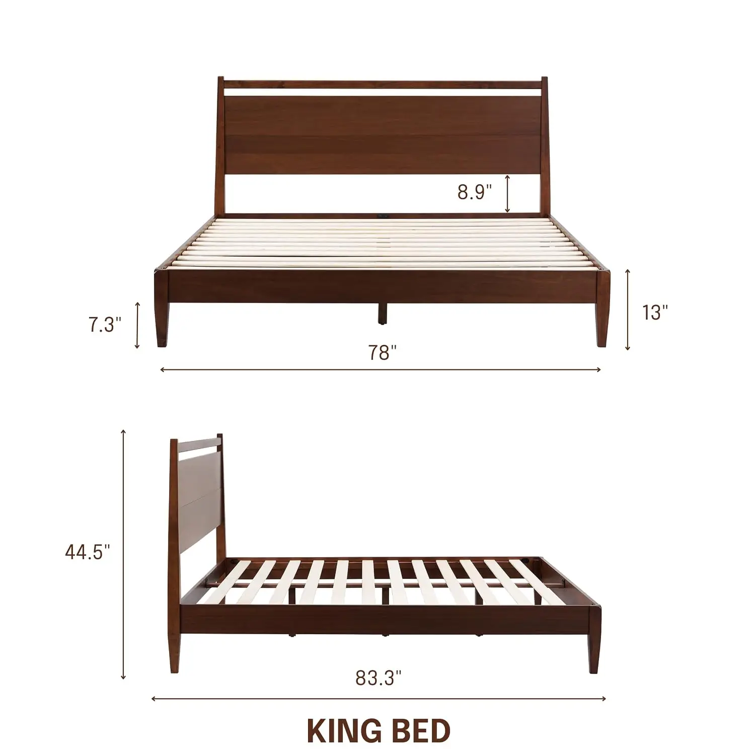 Wooden Bed Frame with Headboard, Walnut & Rubber Wood Silent Slats, 1000 Lb Capacity, Easy Assembly, King, Customized image 2