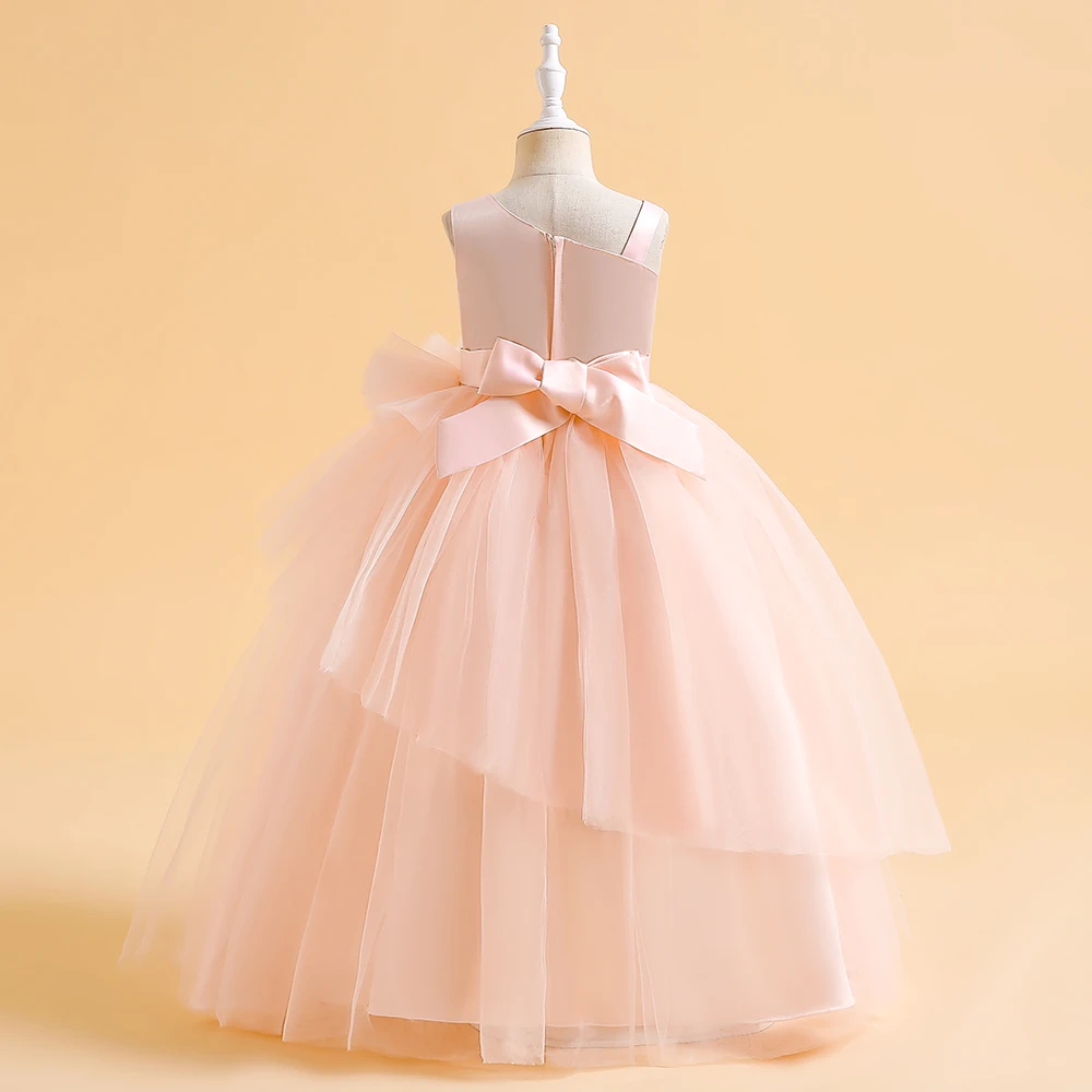 Elegant Girls Tulle Party Princess Dresses Wedding Bridesmaid Puffy Prom Gown For Flower Girl Birthday Sleeveless Long Ball Gown