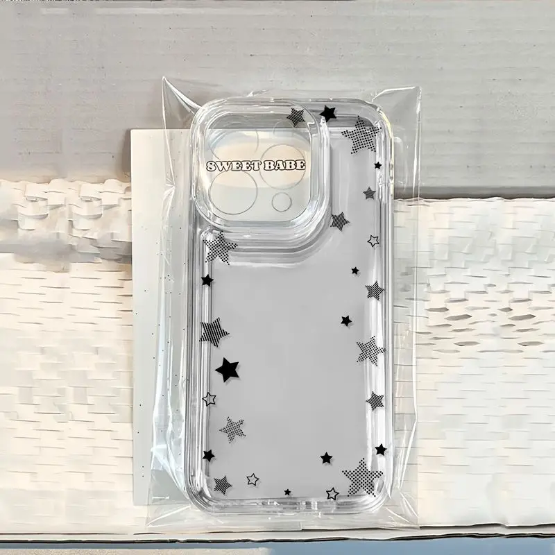 

Fashion Black Stars Phone Case For iPhone 17 16 15 11 12 14 13 Pro Max Mini XS XR 7 Plus 17E Shockproof Transparent Cover Fundas