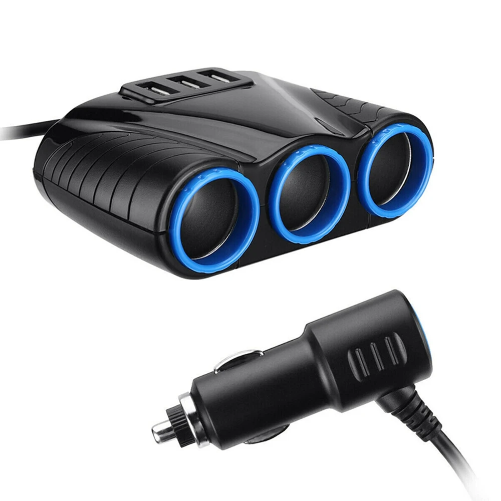 120W 3-Socket Splitter Power Adapter 12V Three Usb Charger Power Adapter for Cellphone Gps Dash Cam