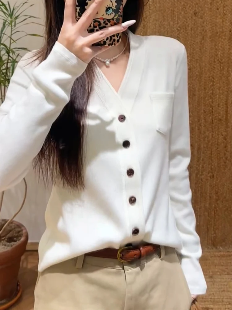 

Элегантный вязаный кардиган с V-образным вырезом больших размеров, универсальный топ для осенне-зимнего сезона, модная женская одежда