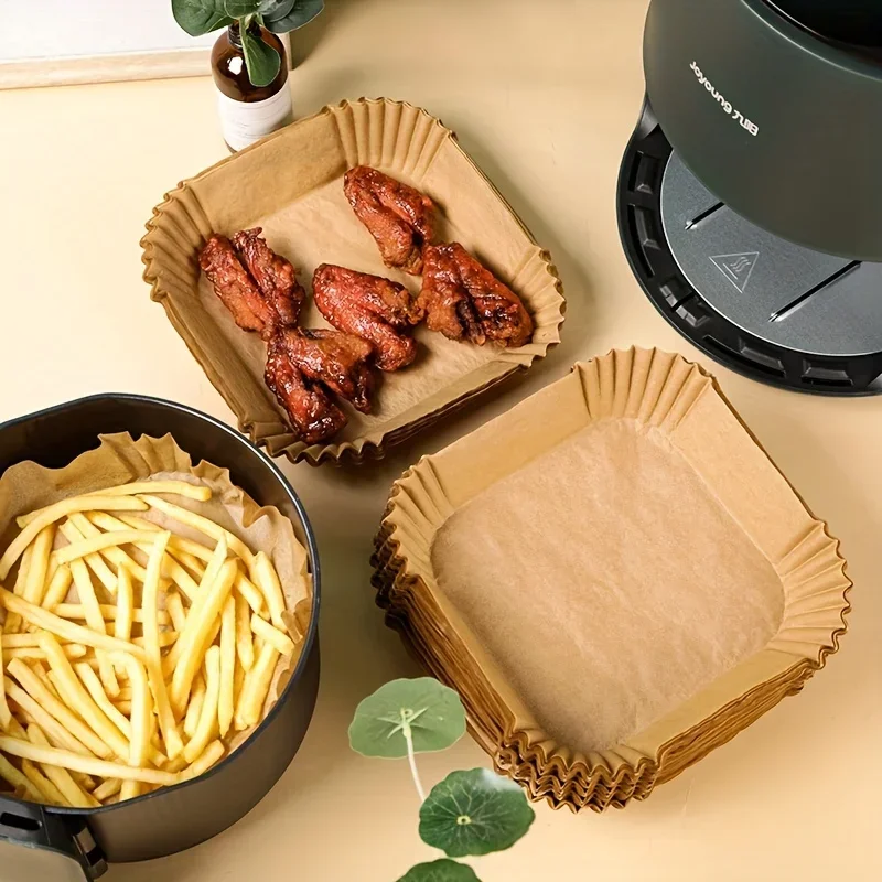 30/50PCS Air Fryer Paper Square Silicone Paper Baking Suitable for Most Air Fryers Accessories Bakeware Kitchen Dining Bar
