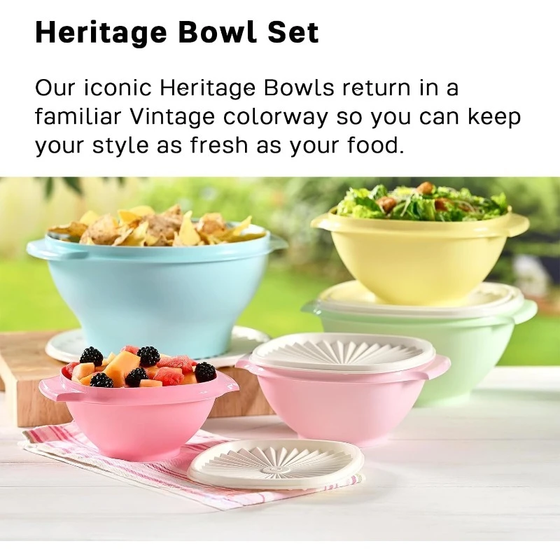 5 Bowls + 5 Lids (10 Piece) Food Storage Container Set in Vintage Colors - Dishwasher Safe & BPA Free