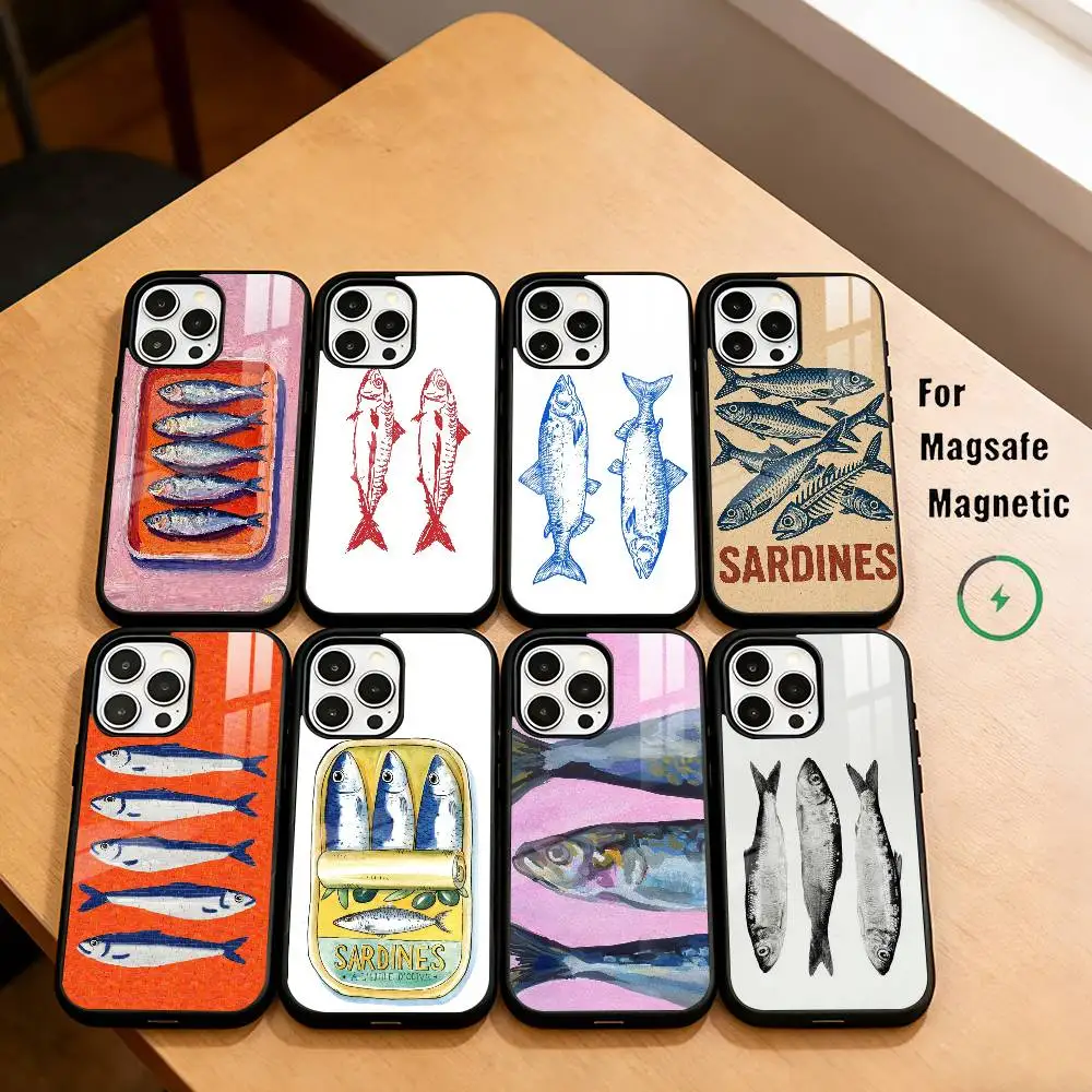 

Sardines Fish Art Phone Case For iPhone17,16,15,14,13,12,11 Plus,Pro Magnetic For Magsafe Wireless Charging