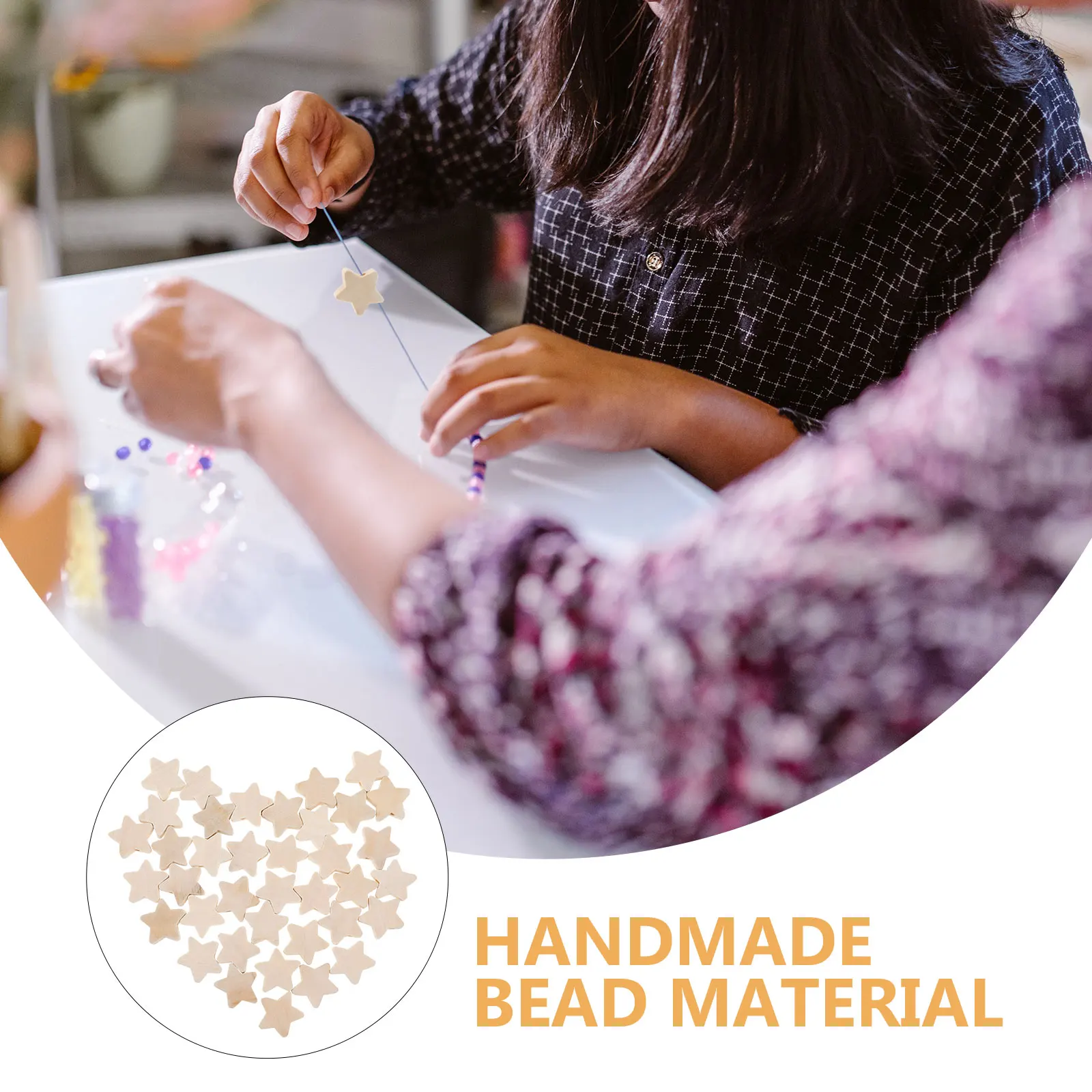 

100Pcs DIY Wooden Beads Five-Pointed Star Craft Bead Material for Bracelets Keychains Cards Lamp Decor Jewelry Making Supplies