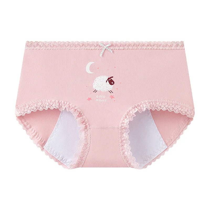 2024 New Girls Short Briefs Kids Cotton Briefs Period Leak-proof Physiological Pants Lace Leak-proof Period Pant 3-18Years Teens