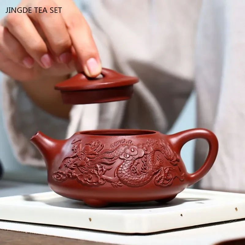 210ml Dahongpao Stone Scoop Beauty Kettle Yixing Purple Clay Tea Pot Handmade Dragon Pattern Filter Teapot Zisha Tea Infuser