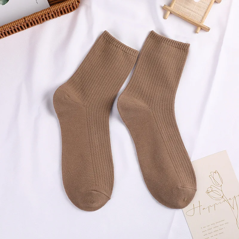 1 Pairs to 3 Pairs Autumn New Solid Color Mid Length Socks Versatile Casual Women Socks Home Floor Socks Sports Breathable Socks