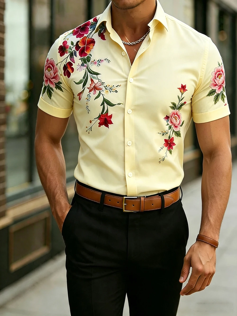 Summer New's Men's Lightweight Short Sleeve Shirt Simple Flower 3D Printed Shirt Hawaiian Vacation Casual Party Tops Men's Gift