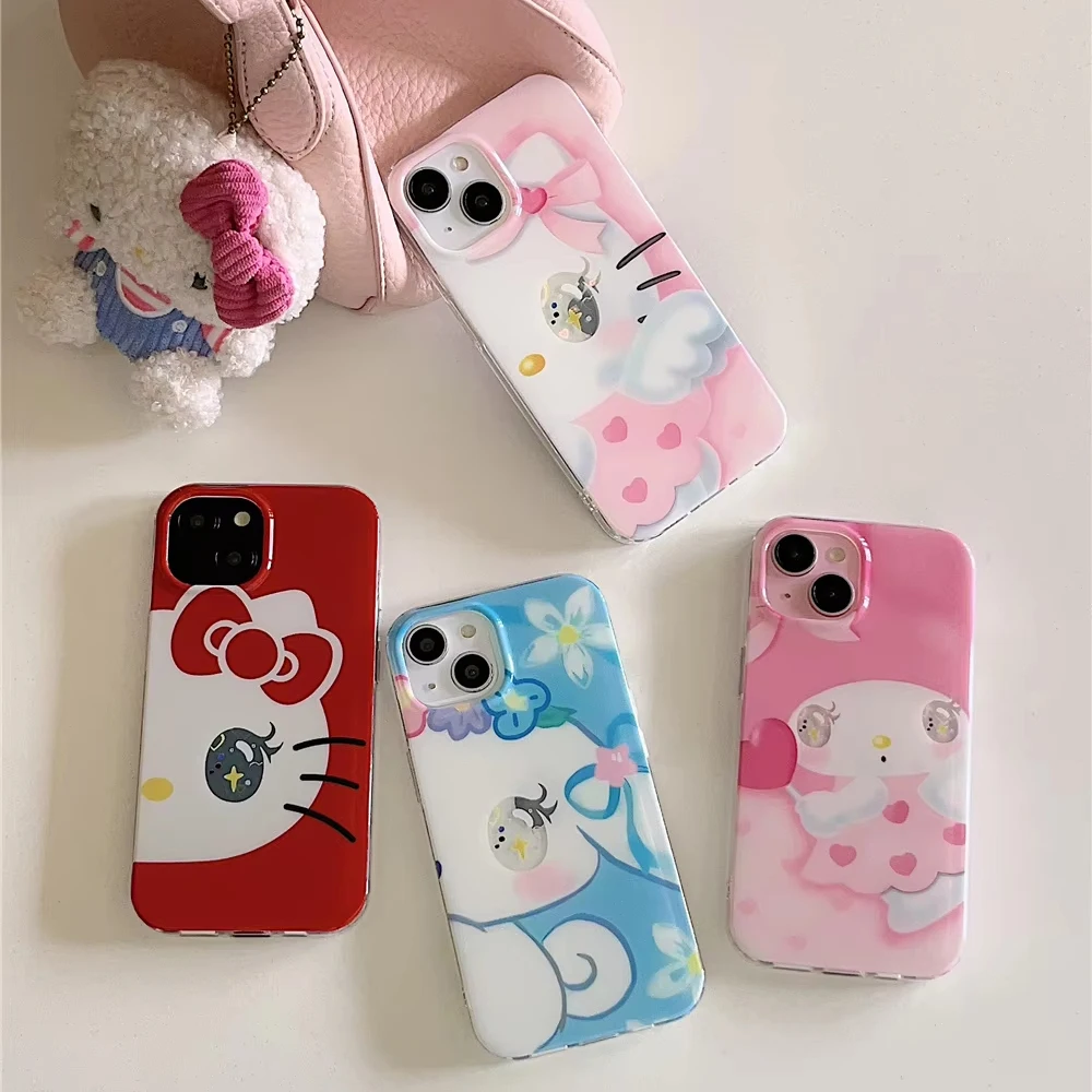 Kawaii الكرتون عيون كبيرة جراب هاتف آيفون 17 16e 16 15 14 13 12 11 برو ماكس X Xs XR XSMax 8 7 6 6s الهواء زائد ريشة الملمس
