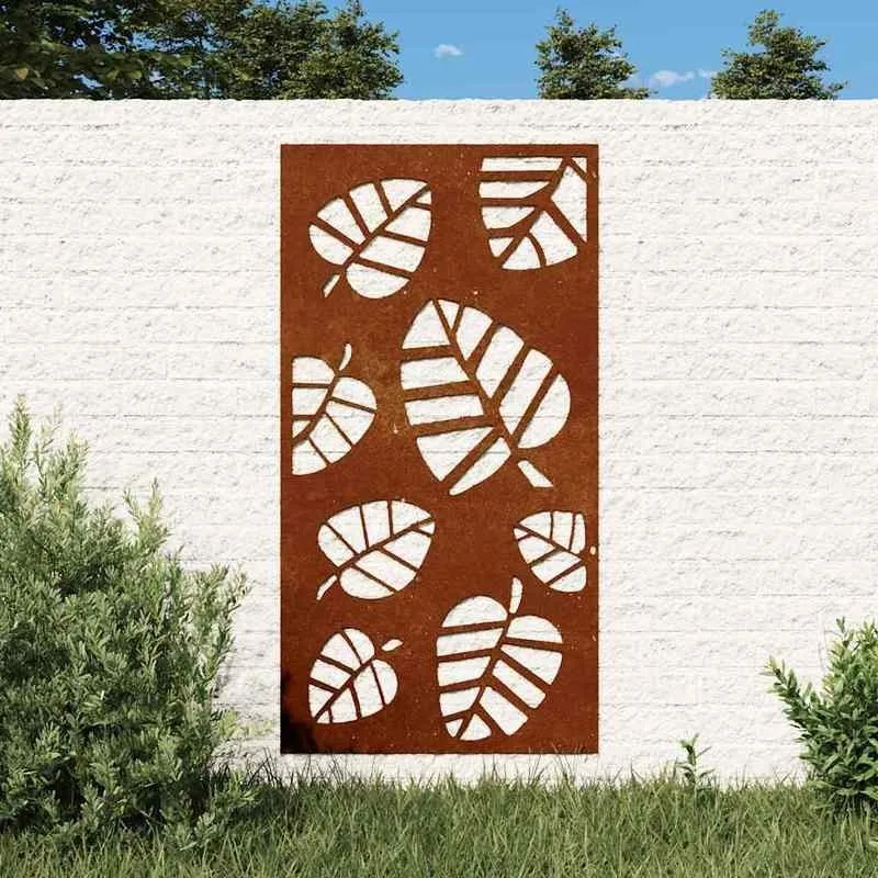 Gartendekoration Wandbild 105x55 cm Cortenstahl Blatt-Design, geeignet für Gärten, moderner Stil