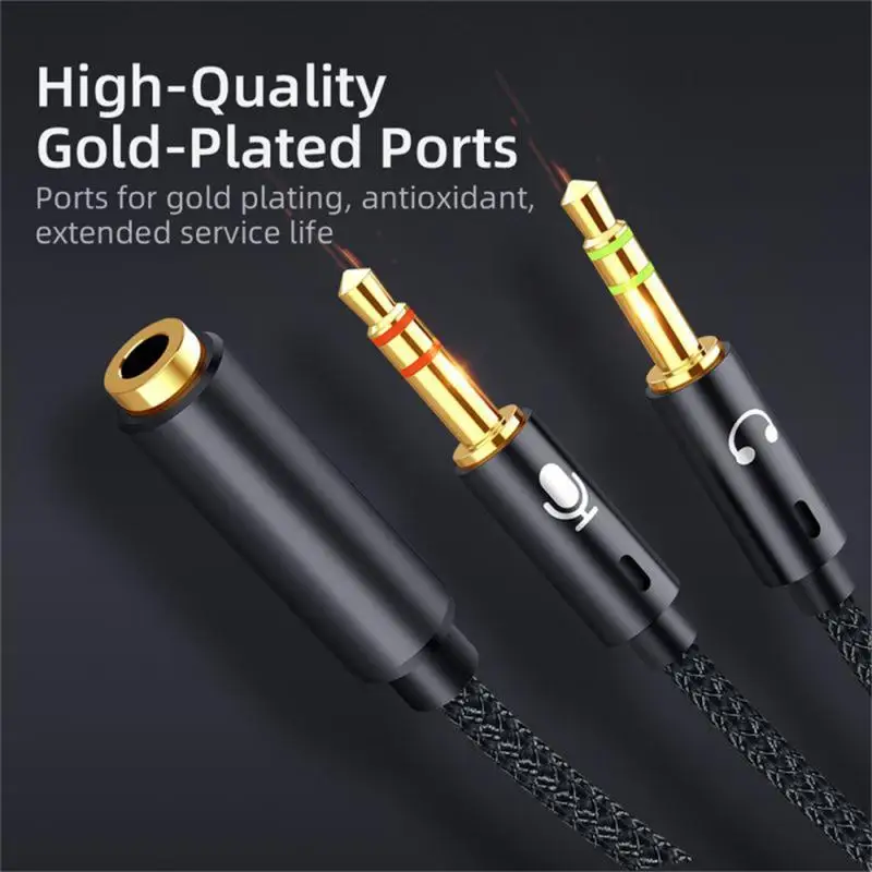 Headphone Splitter Cable for Computer 3.5mm Female to 2 Male 3.5 Jack Mic Audio Y Splitter Microphone Adapter Aux Cable