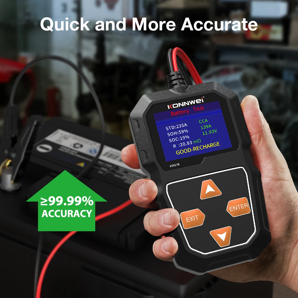 KONNWEI KW218 جهاز اختبار بطارية السيارة 6 فولت 12 فولت سيارة دراجة نارية شاحنة نظام البطارية محلل 100 إلى 2000CCA شحن التحريك أداة الاختبار