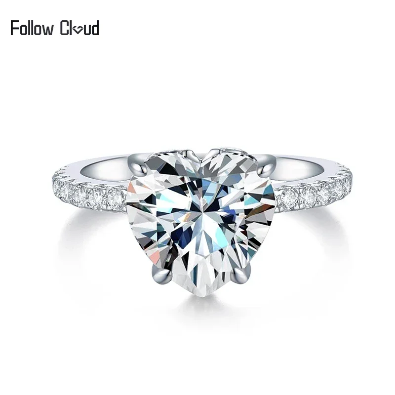 Follow Cloud 3.5 Carats 9.5*9.5mm Heart Cut Moissanite Diamond for Women 925 Sterling Sliver Plated Wedding Band 18k White Gold