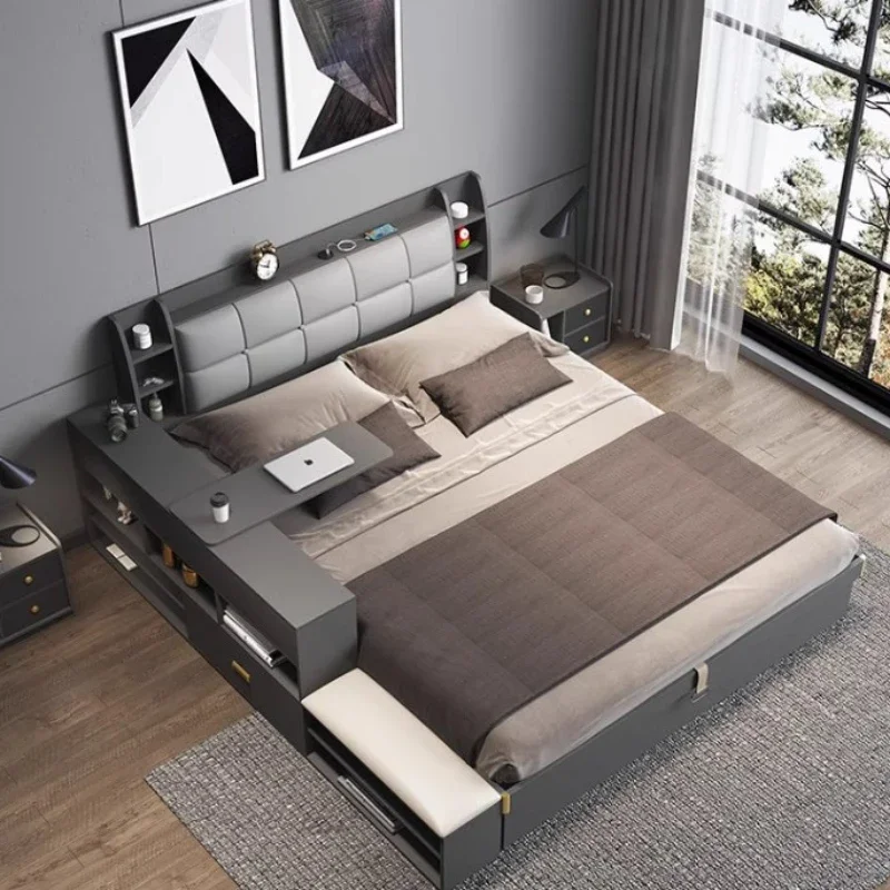 현대 집 간단한 더블 침대 프레임 스토리지 다다미 이탈리아 성인 침대 라이트 럭셔리 Camas De Dormitorio 가구 홈