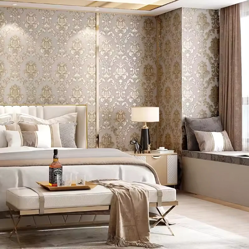 1 Roll of 53cm Wide Golden Wallpaper PVC Waterproof Wall Paper Suitable for Living Room Bedroom Home Decoration Sticker