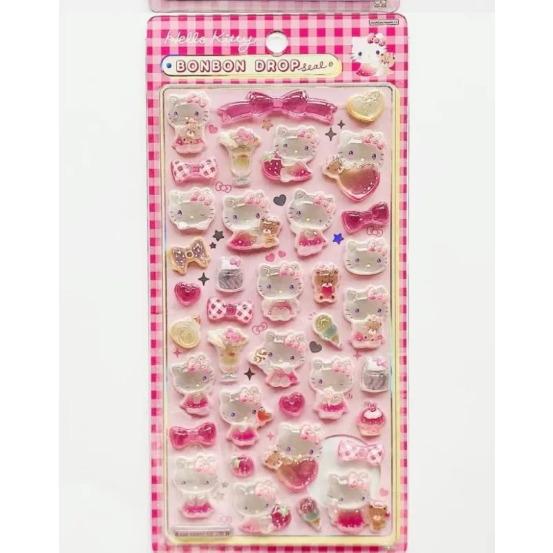 Autocollants dessin animé Hello Kitty, Kuromi 3D Sanrio, autocollants décoratifs en cristal coloré gelée transparente, cadeaux, nouvelle collection 2026