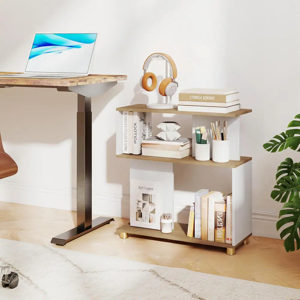 Modern S-Shaped 3-Tier Bookshelf, Narrow Floor Standing Storage Rack With Adjustable Feet And Anti-Tip Kit For Living Room Bedroom, White