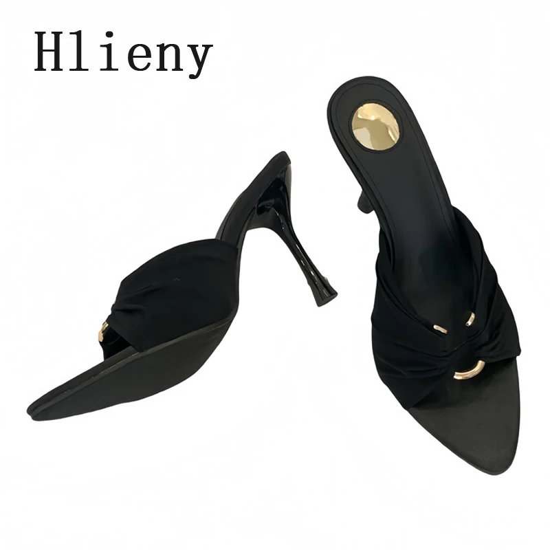 Hlieny Design Metal Buckle Slipper Modern Womens Fashion Summer High Heels Sexy Pointed Toe Nightclub Sandals Stripper Shoes
