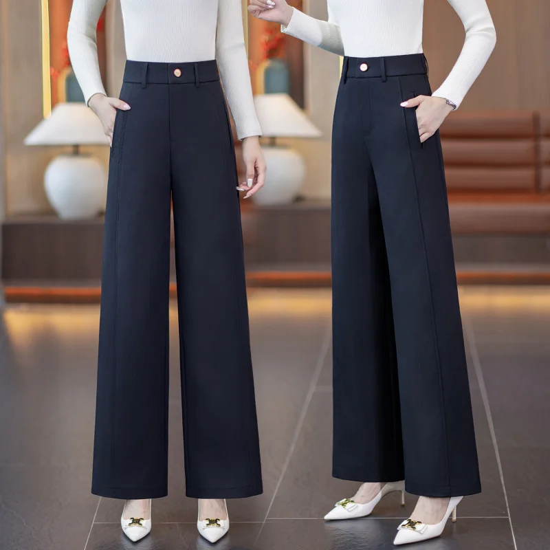 Pantaloni da abito da pendolare dritti drappeggiati a vita alta Donna Primavera Autunno Nuovi pantaloni larghi casual versatili dimagranti larghi