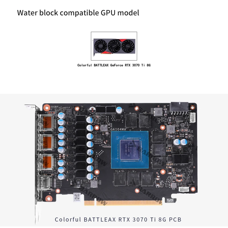 BARROW BS-COI3070TZ-PA full coverage Water Block use for Colorful Battleax GeForce RTX 3070TI 8G GPU Card Header A-RGB Radiator