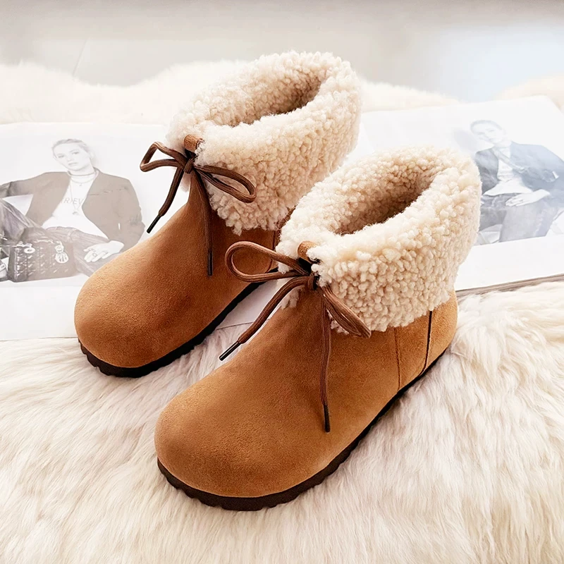 Snow boots for women, sheep fur integrated, new year's edition with plush and comfortable fur short boots for winter