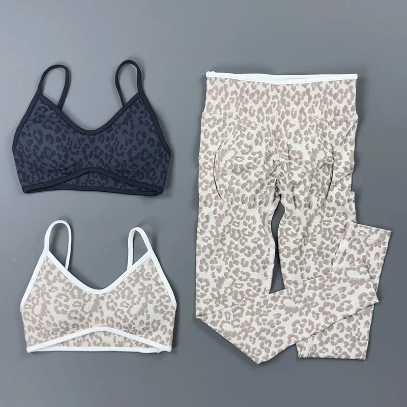 2-teiliges Gym-Set für Damen: Leoparden-Top mit dünnen Trägern und Bauchunterstützung sowie High-Waist-Body-Hose – Ideal für Gewichtheben, Jogging und Freizeit – Detail 6