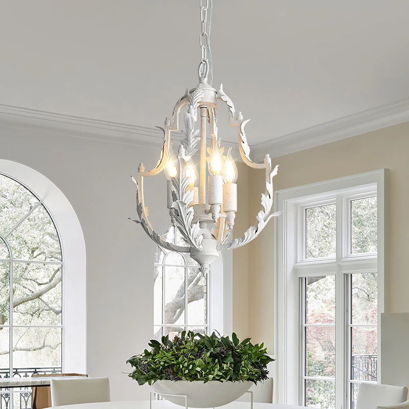 American Country French Chandelier Light Retro Iron  Bedroom Decorative Candle Light For Dining Room Kitchen Pendant Lamp