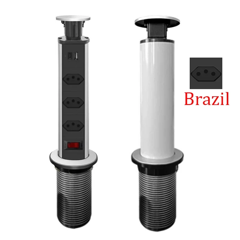 Brazil socket Press type embedded manual lifting desktop socket Type-c+USB switch pull power strip