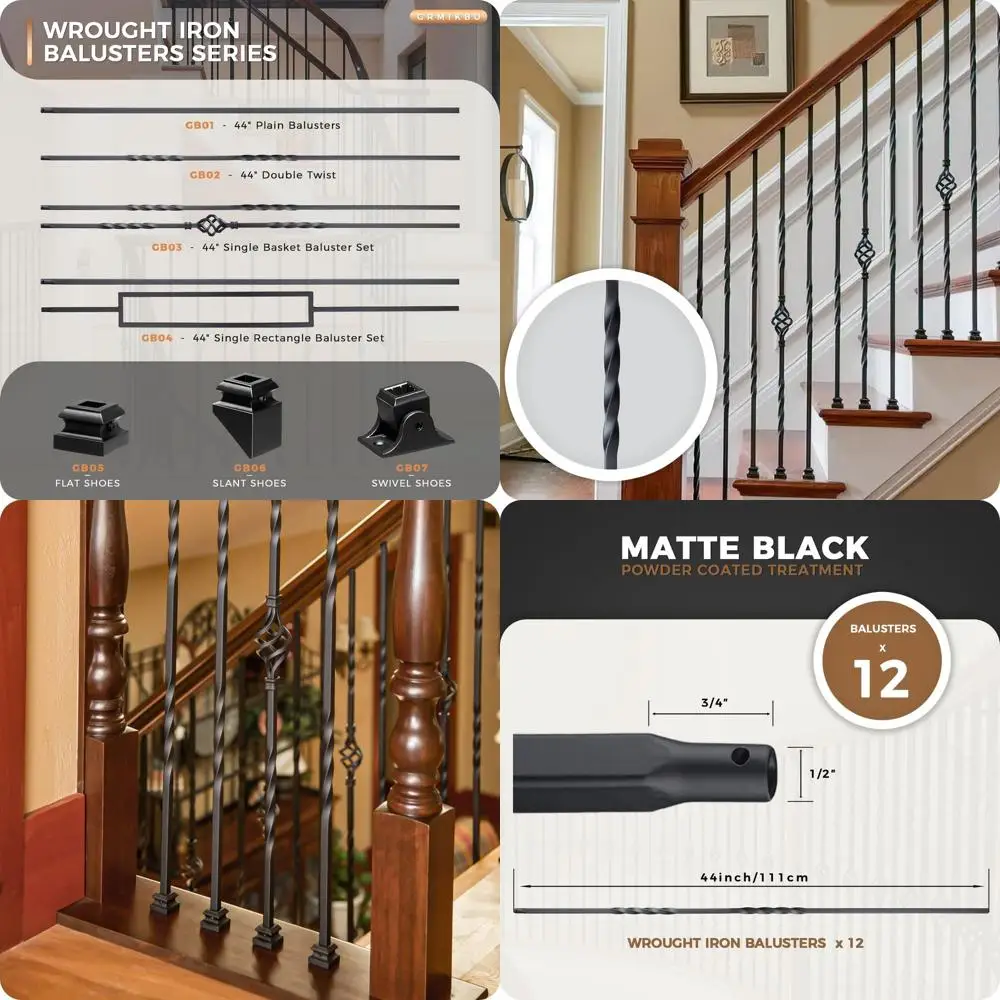 44-Inch Double Twist Metal Deck Balusters - 12 Pack Wrought Iron Railing Supports