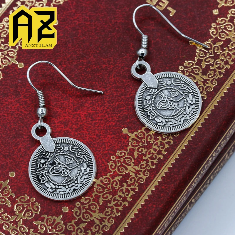 Vintage Earrings For Women Portrait Metal Coin Golden Circle Crystal Dangle Earrings Party Accesories Ear Studs Jewelry